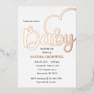 Baby-Shower-Folie-Einladung, Schrift, Herz Folieneinladung
