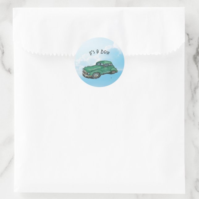 Baby shower for a boy, sedan runder aufkleber (Tasche)