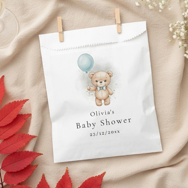 Baby Shower for Boy – Blue Balloon Teddy Bear Bow Geschenktütchen (Von Creator hochgeladen)
