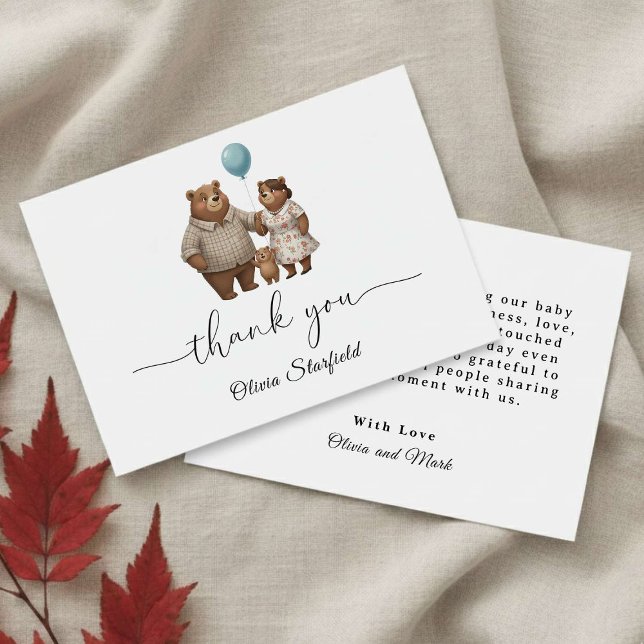 Baby Shower for Boy Blue Balloon Teddy Bear Dankeskarte (Von Creator hochgeladen)