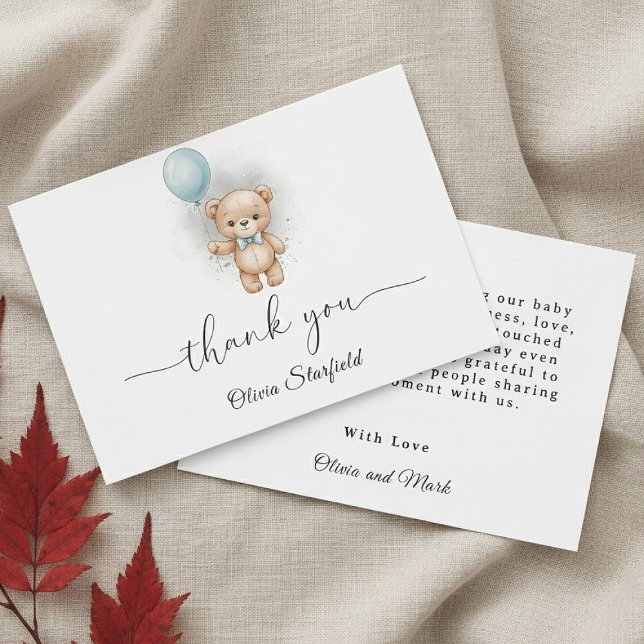Baby Shower for Boy Blue Balloon Teddy Bear  Dankeskarte (Von Creator hochgeladen)