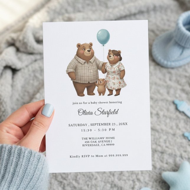 Baby Shower for Boy Blue Balloon, Teddy Bear  Einladung (Von Creator hochgeladen)