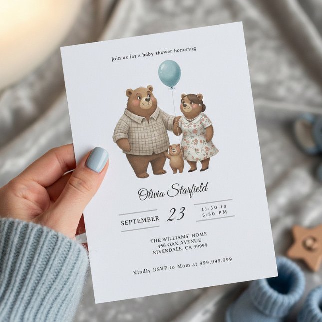 Baby Shower for Boy Blue Balloon, Teddy Bear Einladung (Von Creator hochgeladen)