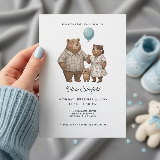 Baby Shower for Boy Blue Balloon, Teddy Bear Einladung (Von Creator hochgeladen)