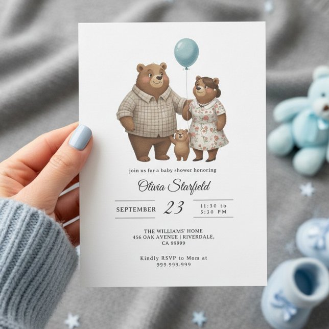 Baby Shower for Boy Blue Balloon, Teddy Bear  Einladung (Von Creator hochgeladen)