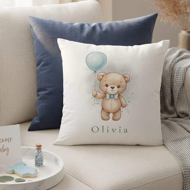 Baby Shower for Boy – Blue Balloon Teddy Bear Kissen (Von Creator hochgeladen)