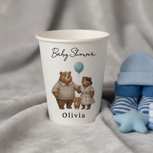 Baby Shower for Boy Blue Balloon Teddy Bear  Paper Pappbecher (Von Creator hochgeladen)