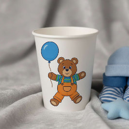 Baby Shower for Boy Blue Balloon Teddy Bear  Pappbecher