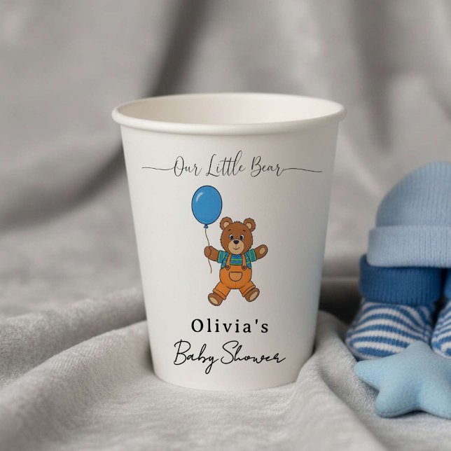Baby Shower for Boy Blue Balloon Teddy Bear  Pappbecher (Von Creator hochgeladen)