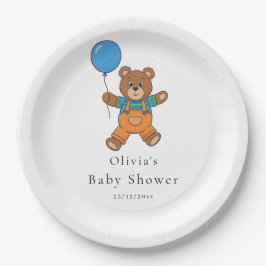 Baby Shower for Boy Blue Balloon Teddy Bear  Pappteller