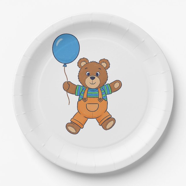 Baby Shower for Boy Blue Balloon Teddy Bear  Pappteller (Vorderseite)
