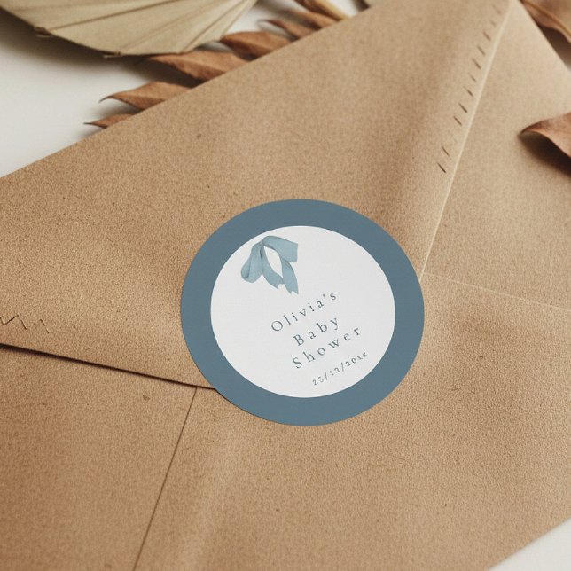 Baby Shower for Boy Blue Bow , Customizable  Runder Aufkleber (Von Creator hochgeladen)