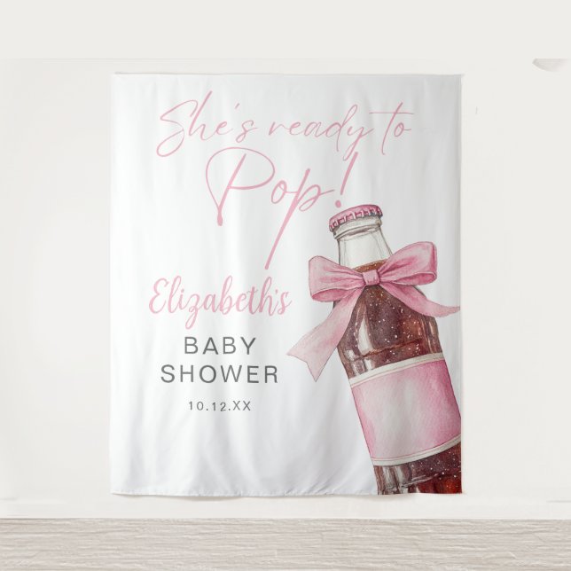 Baby-Shower-Fotohintergrund mit rosa Schleife und  Wandteppich (Vorderseite)