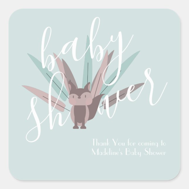 Baby Shower Fox Bohemisch Feathers Square Sticke Quadratischer Aufkleber (Vorderseite)