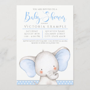 Baby-Shower für Baby Boy Blue Gray Elefant Einladung