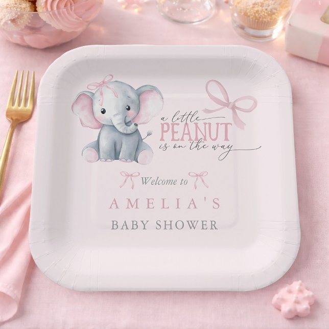 Baby Shower für kleines Mädchen "Little Peanut" mi Pappteller (Elephant 'Little Peanut' Pink Bow Baby Girl Shower Paper Plates)