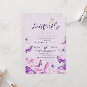 Baby Shower für kleines Mädchen mit lila Schmetter Einladung