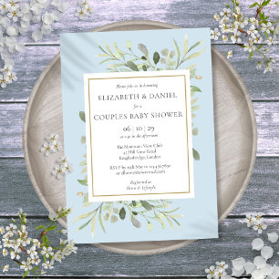 Baby Shower für Paare Blau Eukalyptus Grün Einladung