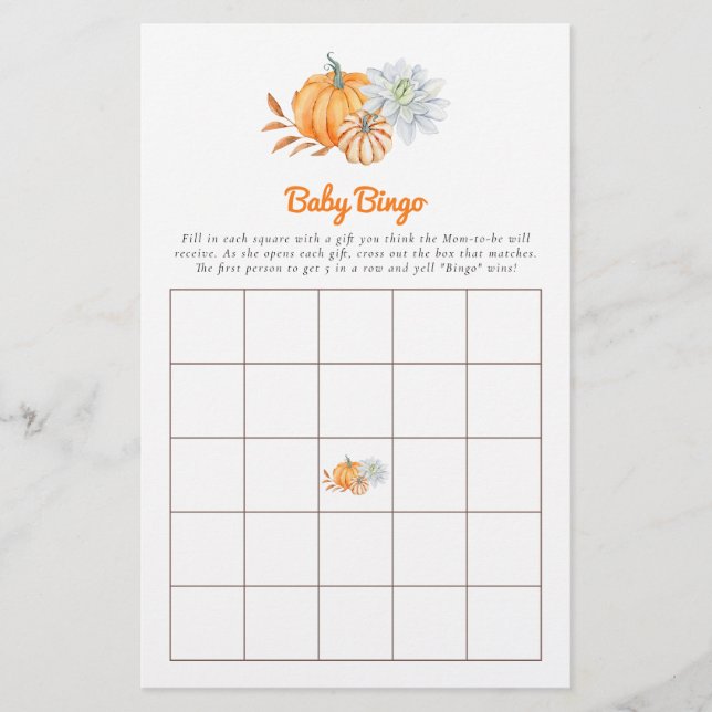  Baby Shower Game Bingo Little Pumpkin Fall Niedli Flyer (Vorne)