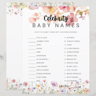 Baby Shower Game Celebrity Baby Names Matching