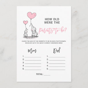 BABY SHOWER GAME Elephant - Wie alt Eltern Foto Begleitkarte