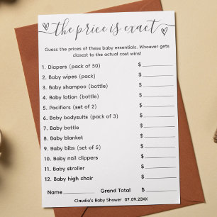 Baby Shower Game Guess Der Preis ist exakte Karte