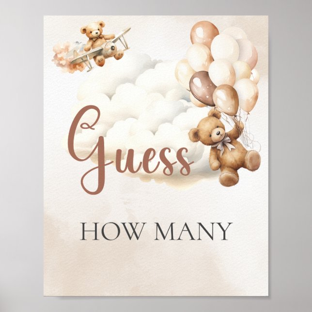 Baby Shower Game GUESS WIE VIELE Bärenballons Poster (Vorne)