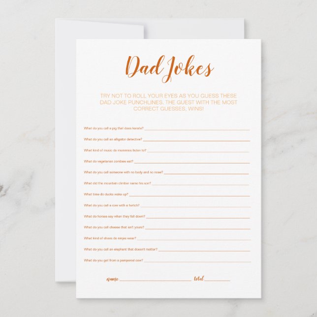 Baby Shower Game - Vater Jokes Dankeskarte (Vorderseite)
