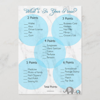 Baby Shower Game "Was ist in deiner Handtasche?" Einladung