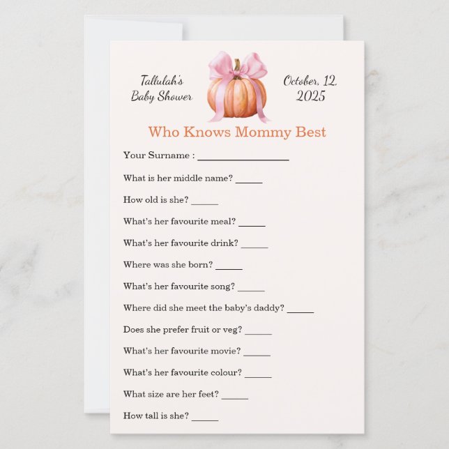 Baby Shower Game [ Wer Mama am besten kennt | Spaß (Vorderseite)