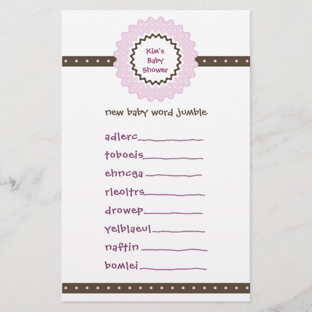 Baby Shower Game - Word Jumble (Vorderseite)