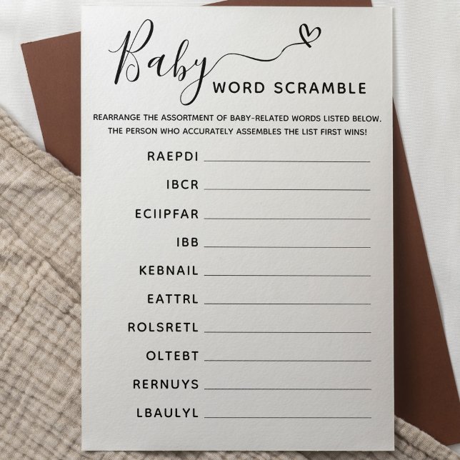 Baby Shower Game Word Scramble mit Answer Key Einladung (Von Creator hochgeladen)