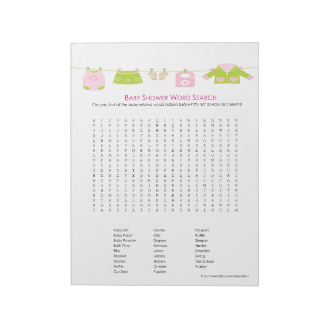 Baby Shower Game Word Search Notepad (Pink) Notizblock (Rotiert)