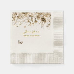 Baby-Shower-Garten Sepia-Blumen geprägte Cocktails Serviette