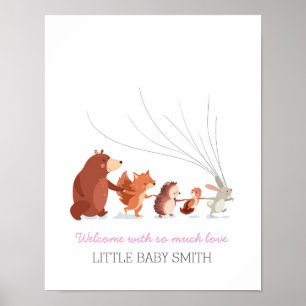 Baby-Shower-Gästebuch Fingerabdrücke Wald pink Poster