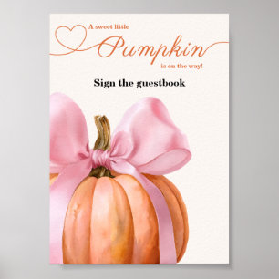 Baby-Shower-Gästebuch-Schild mit rosa Schleife und Poster