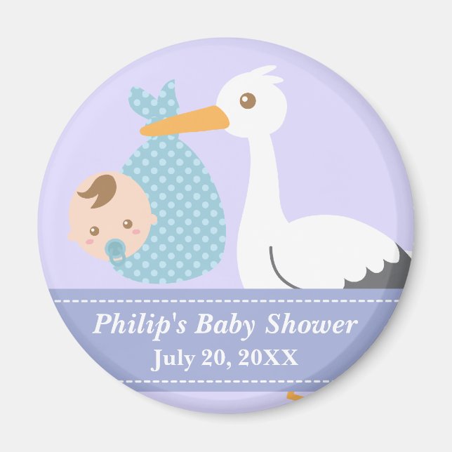 Baby Shower Gastgeschenk - Stork Delivers Baby Boy Magnet (Vorne)