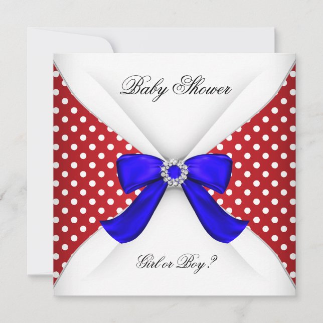Baby Shower Gender Reveal Red White Polka Dot Einladung (Vorderseite)