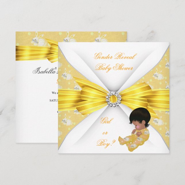 Baby Shower Gender Reveal Yellow Girl Boy Bunny AM Einladung (Vorne/Hinten)