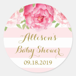 Baby-Shower-Geschenkanhänger mit rosa Floral-Desig Runder Aufkleber