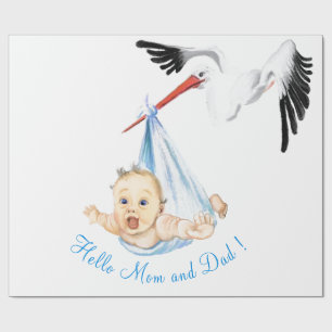 Baby-Shower-Geschenkpapier Storch mit Baby Geschenkpapier