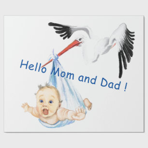 Baby-Shower-Geschenkpapier Storch mit Baby Lustig Geschenkpapier