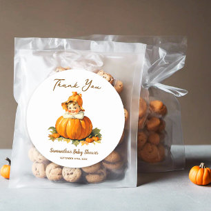 Baby Shower Gevor Danke Little Pumpkin Girly Runder Aufkleber