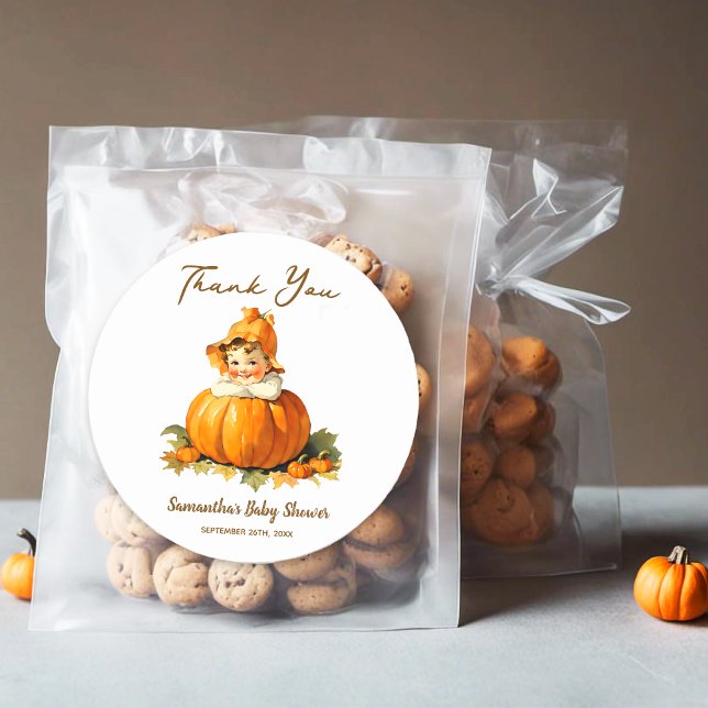 Baby Shower Gevor Danke Little Pumpkin Girly Runder Aufkleber (Von Creator hochgeladen)