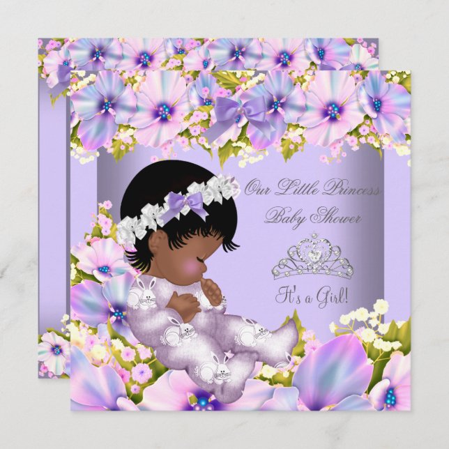 Baby Shower Girl American Lila Princess Einladung (Vorne/Hinten)