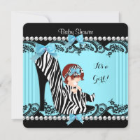 Baby Shower Girl Aquamarin Blue Zebra Red Hair