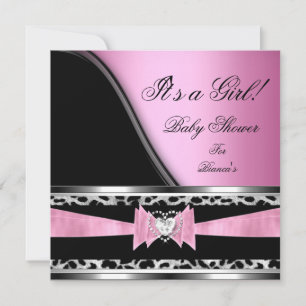 Baby Shower Girl Baby Pink Black Leopard Einladung