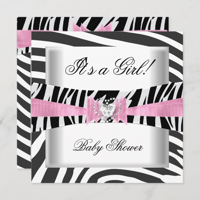 Baby Shower Girl Baby Pink Schwarz-weiß Zebra Einladung (Vorne/Hinten)