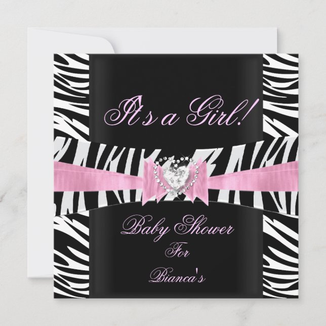 Baby Shower Girl Baby Pink Schwarz-weiß Zebra Einladung (Vorderseite)