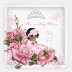 Baby Shower Girl Butterfly Pink Rose Baby OM Quadratischer Aufkleber